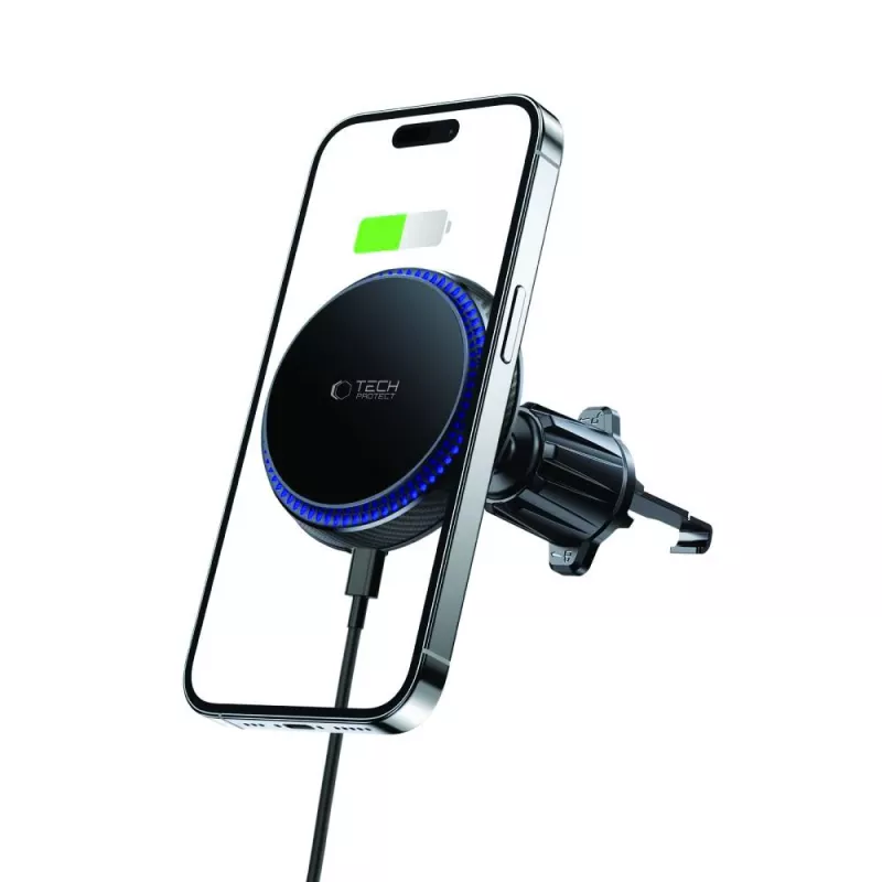 TECH-PROTECT MM15W-V4 soporte magnético MagSafe para coche con rejilla cargador inalámbrico 15W negro