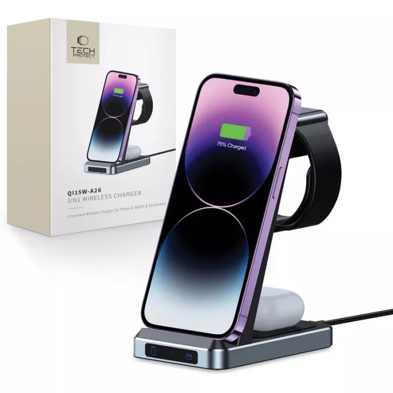 Tech-Protect QI15W-A26 3IN1 Wireless Charging Station Negro