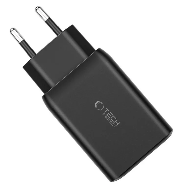 TECH-PROTECT C65W cargador de red de 3 puertos PD 65W / QC3.0 blanco