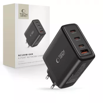 Tech-Protect NC100W-GAN 4 puertos Negro Cargador de pared GaN 100W USB-C