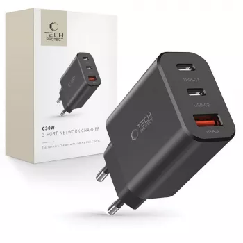 Tech-Protect NC30W cargador USB-C de 3 puertos negro 30W