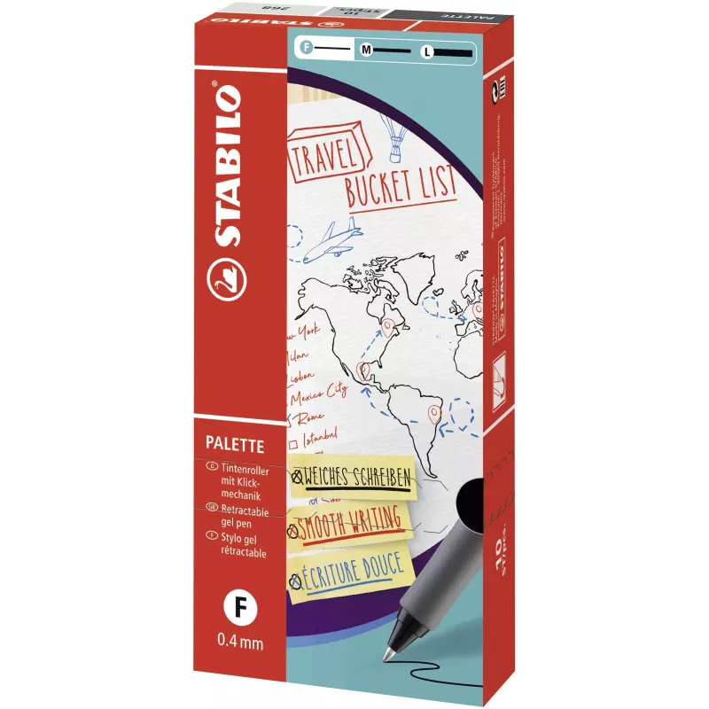 STABILO Palette Rotulador Fineliner Retráctil - Negro - 0,4 mm Punta Fina - Ambidiestro - Cuerpo de Plástico - Zona de Agarre de Goma