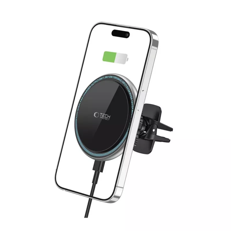 TECH-PROTECT A2 Soporte de Coche Magnético MagSafe para Rejilla de Ventilación con Cargador Inalámbrico 15W Negro