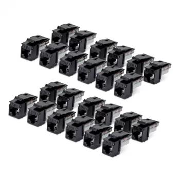 StarTech.com Cat6 Keystone Jack Pack de 24, Acoplador Keystone RJ45 Ethernet, Toma de pared UTP Cat6, 90 grados 110 Punch Down, Negro, 10GBase-T