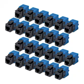 StarTech.com Cat6 Keystone Jack Pack de 24 - Acoplador Keystone RJ45 Ethernet, UTP, 180 grados, sin herramientas, Negro/Azul, 10GBase-T