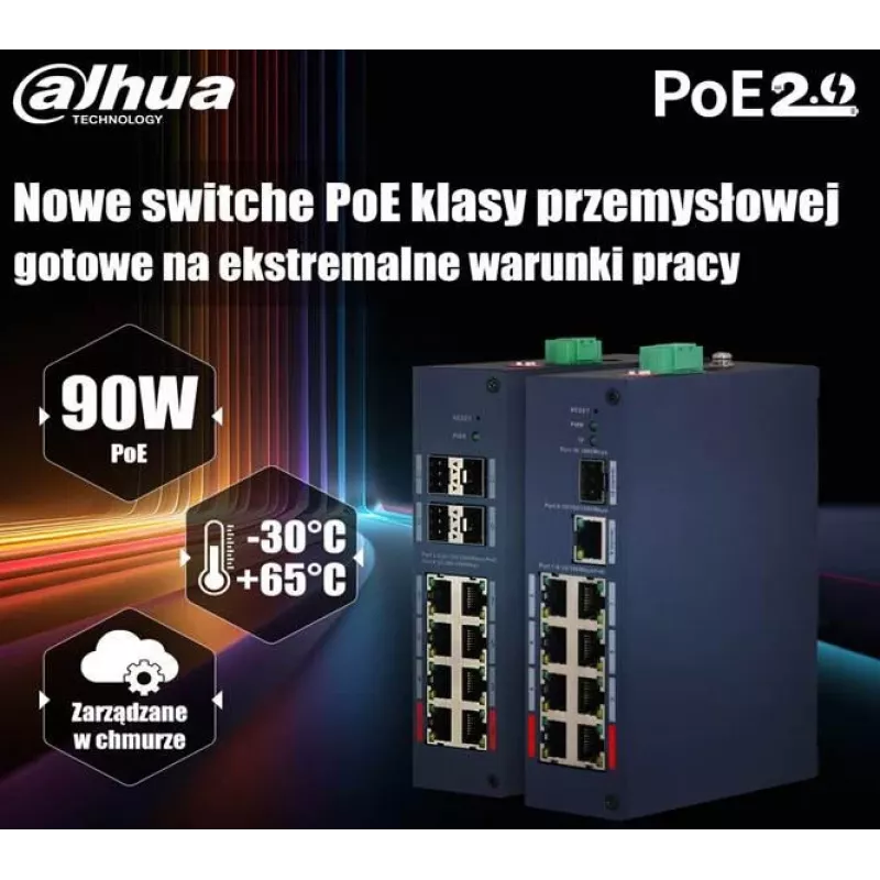 Dahua CHS4412-8GT-125 Switch industrial gestionado, 12 puertos (8x Gigabit RJ45 + 4x SFP), alimentación dual DC, carril DIN