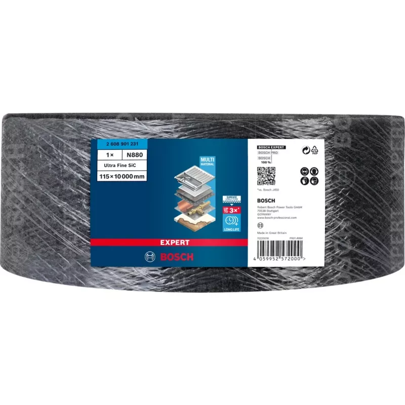 Bosch Expert N880 Ultra-Fine S rollo de lija de vlies, 115mm x 10m, gris, para lijado manual