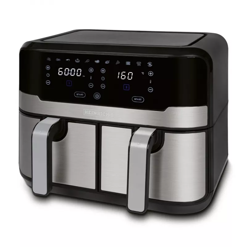 HEINRICH'S HFR 8214 freidora de aire doble 2 x 4,5 L = 9,0 L 1300-2400 W negro-plata