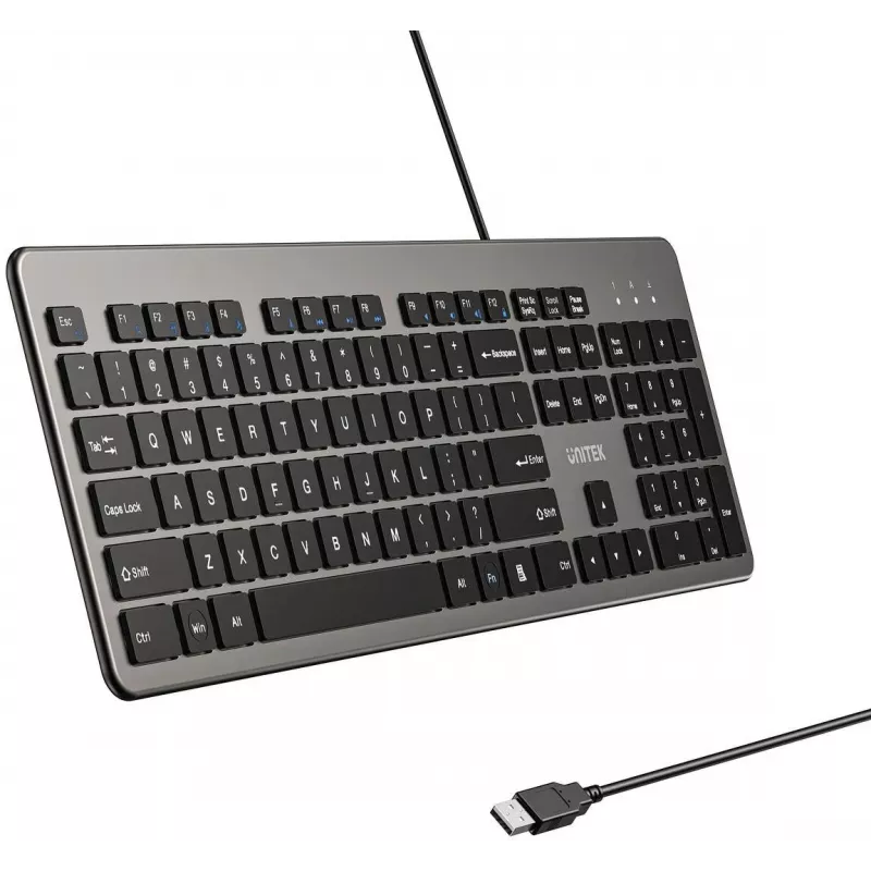 UNITEK SlimTap teclado de oficina con cable, USB-A, gris