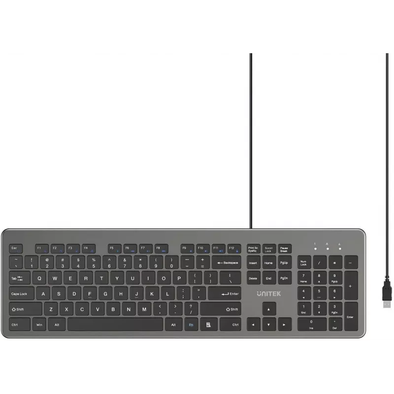 UNITEK SlimTap teclado de oficina con cable, USB-A, gris