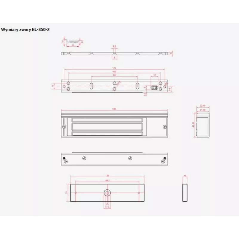 SCOT EL-350-2 cerradura electromagnética de puerta 350 kg fuerza de retención 12/24V DC