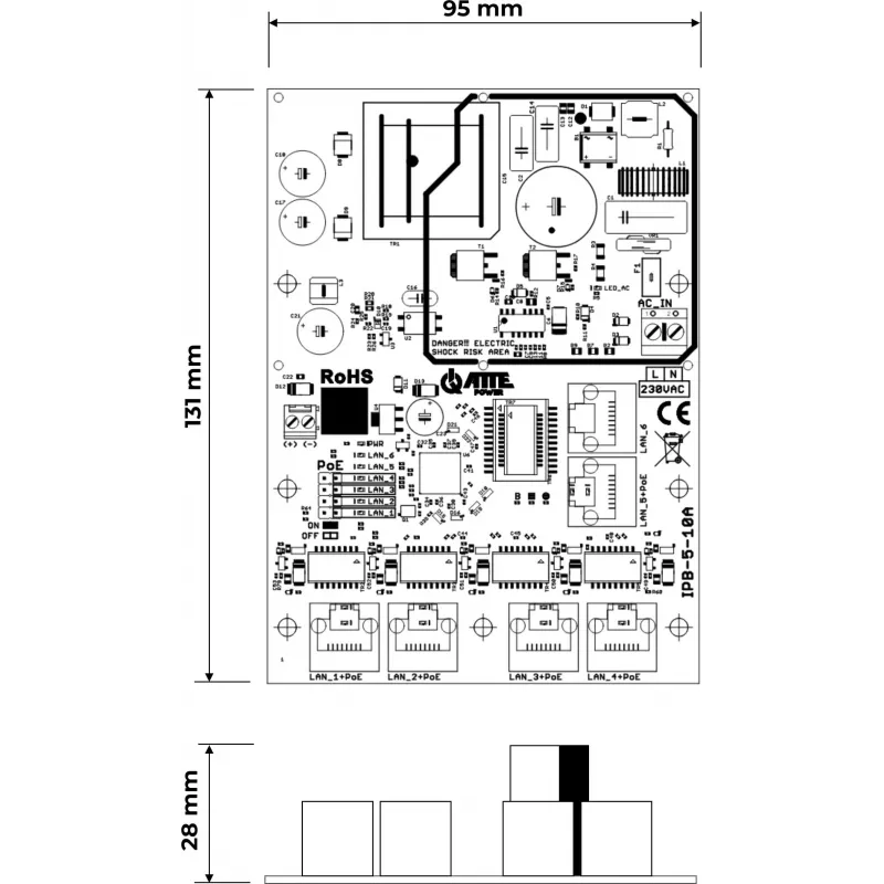 ATTE IPB-5-10A-OF Switch PoE de 6 puertos con fuente de alimentación integrada