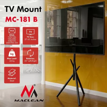 Maclean Soporte de suelo para TV, 27-55 pulgadas, VESA 200x200, 60 kg, Negro, MC-181 B