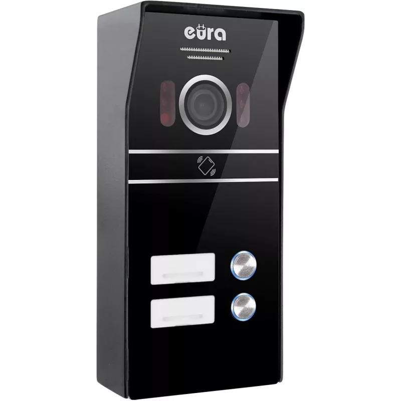 Eura VDP-80C5 Videoportero para dos viviendas, Negro, 2x 7 pulgadas LCD, FHD, 2 entradas, cámara 1080p, lector RFID, montaje en superficie