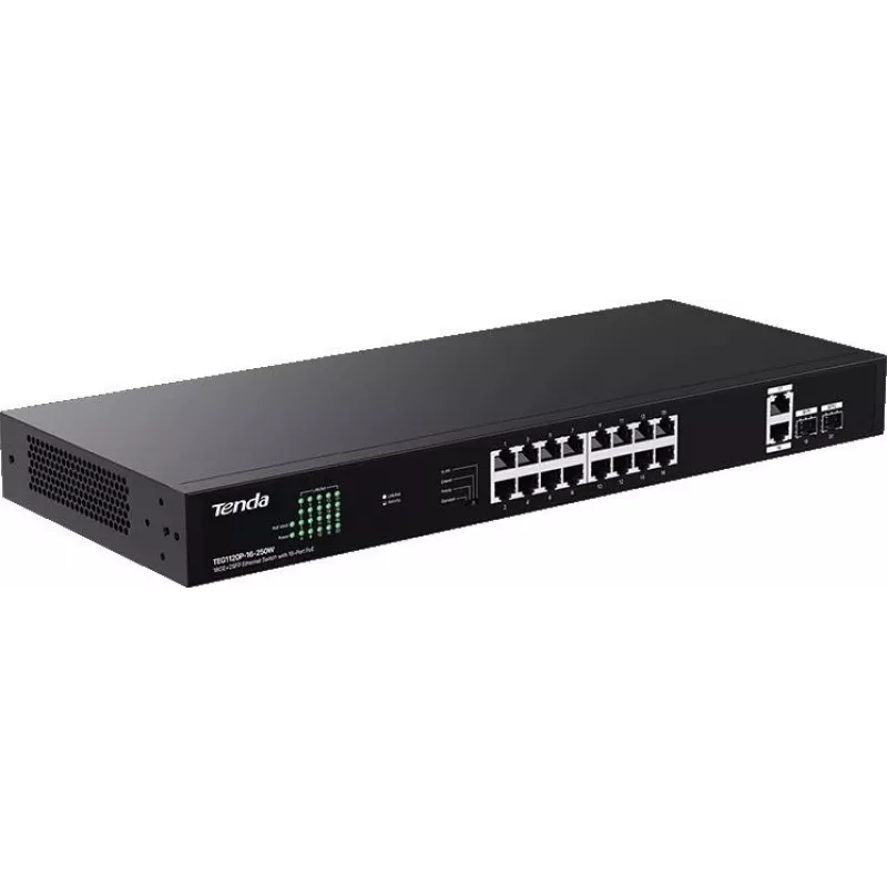 Tenda TEG1120P-16-250W Switch PoE+ no gestionado 18 puertos Gigabit 2 SFP 250W