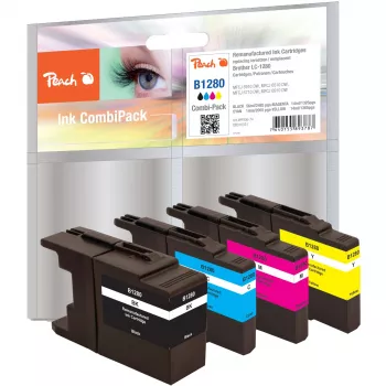 Peach PI500-74 Pack Múltiple de Cartuchos de Tinta Pigmentada - Negro, Cian, Magenta, Amarillo - Compatible con Brother MFCJ 5910 DW, 6510 DW, 6710 DW, 6910 DW - 4 uds.