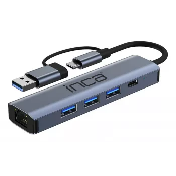 INCA Hub IUTP-5T USB-C/A a 3x USB-A 3.0 / RJ45 5 Gbit/s Gris