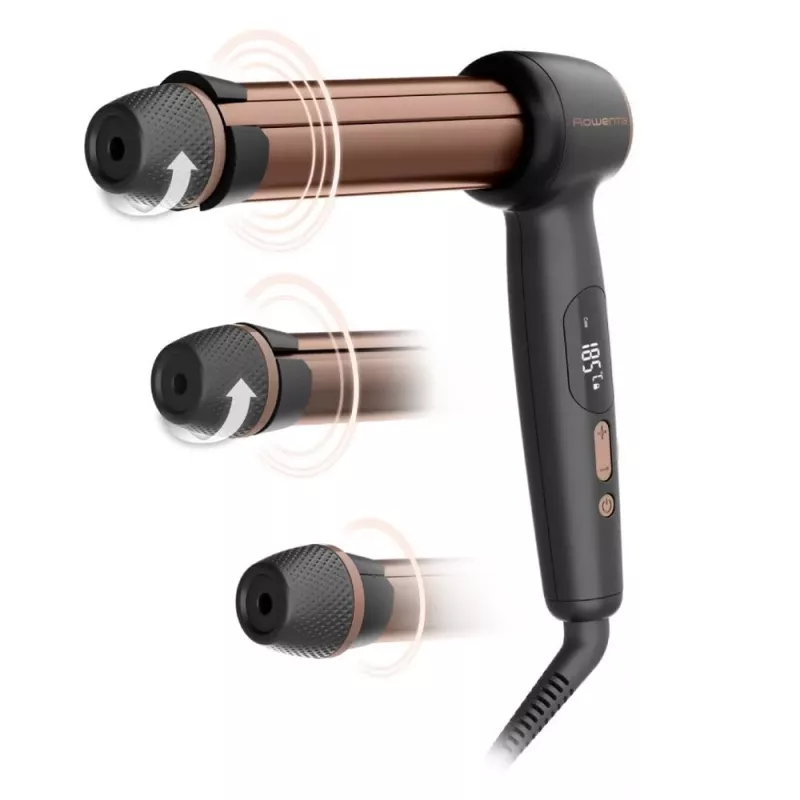 Rowenta CF4620E0 Twist Curl Rizador - cerámica, cuidado iónico, 27/32/38 mm, pantalla LCD, 86 W, negro/cobre