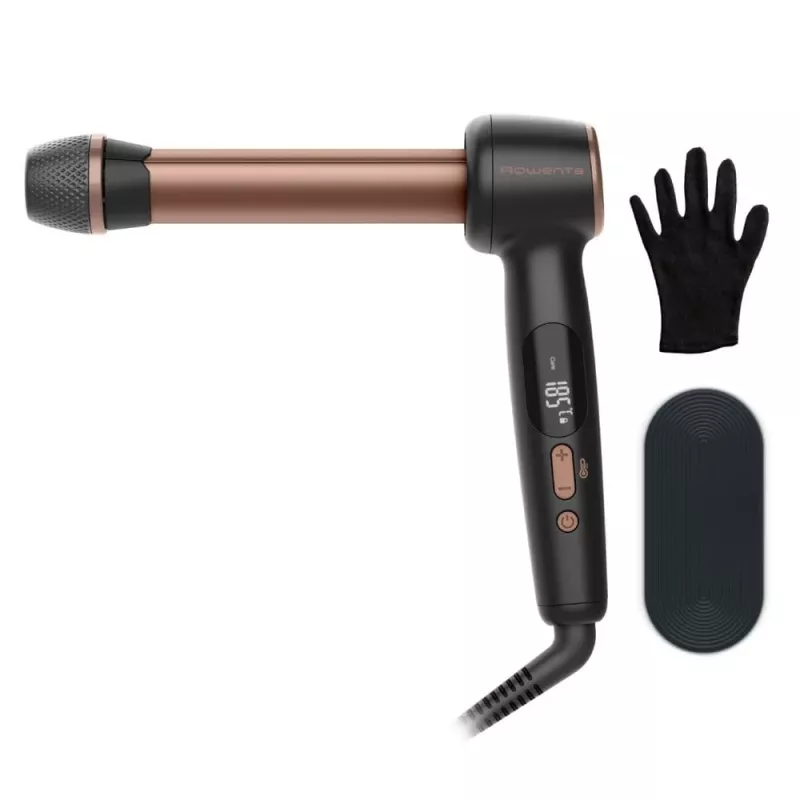 Rowenta CF4620E0 Twist Curl Rizador - cerámica, cuidado iónico, 27/32/38 mm, pantalla LCD, 86 W, negro/cobre