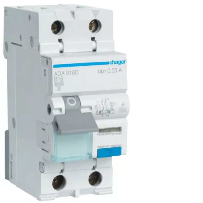 HAGER RCBO 1P+N 6kA B 16A/30mA Tipo A ADA916D