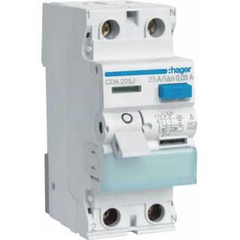 HAGER CDA225J Interruptor diferencial RCCB 1P+N 25A 30mA Tipo A 6kA