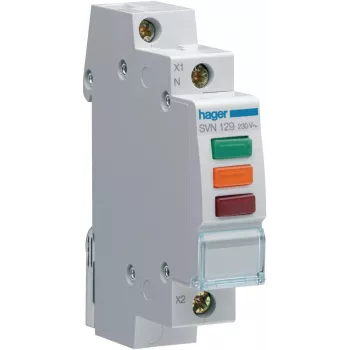 HAGER SVN129 Piloto de señalización, 230V AC, 3 x LED rojo+verde+naranja, carril DIN