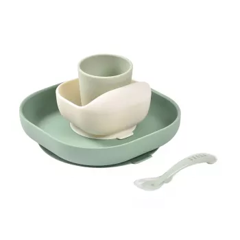 Beaba set de alimentación de silicona para bebé con base de succión - verde salvia (913603)