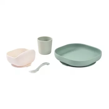 Beaba set de alimentación de silicona para bebé con base de succión - verde salvia (913603)