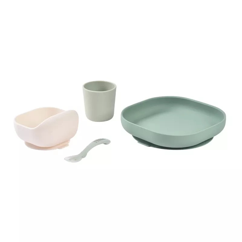 Beaba set de alimentación de silicona para bebé con base de succión - verde salvia (913603)