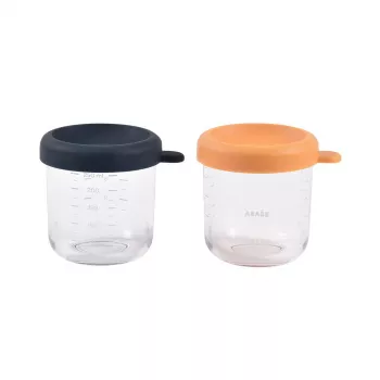 BEABA set de tarros de vidrio con tapas 2 x 250 ml Night Blue/Honey