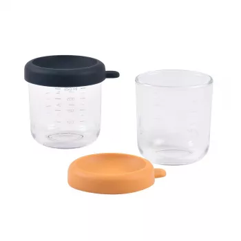 BEABA set de tarros de vidrio con tapas 2 x 250 ml Night Blue/Honey