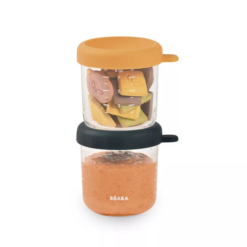 BEABA set de tarros de vidrio con tapas 2 x 250 ml Night Blue/Honey