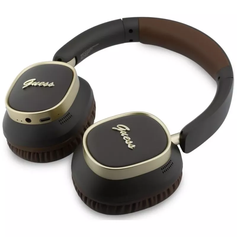 Guess Auriculares Bluetooth over-ear ENC Rectangle Metal Script Marrones