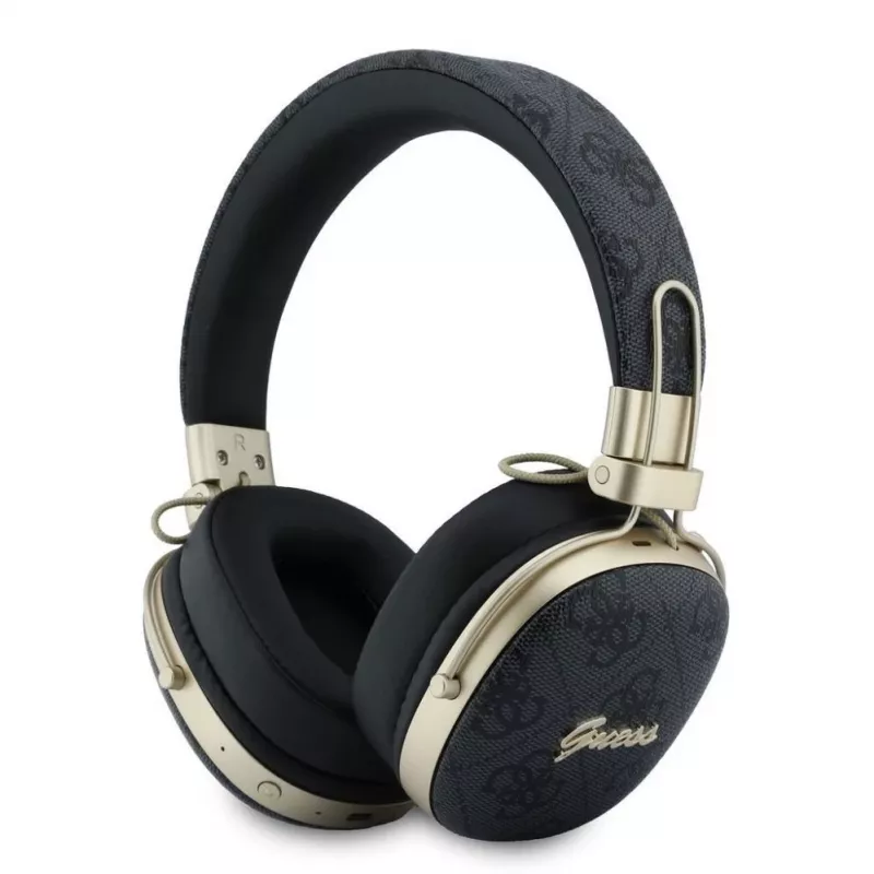 Guess Auriculares Bluetooth over-ear con ENC, Metal 4G Script Logo, Negros