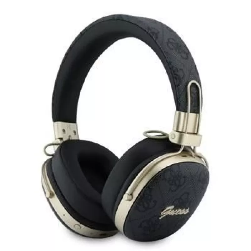 Guess Auriculares Bluetooth over-ear con ENC, Metal 4G Script Logo, Negros