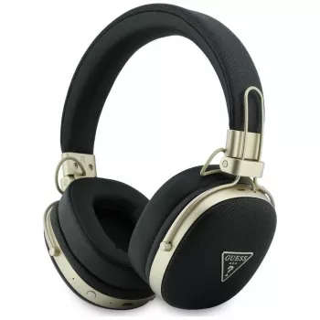 Guess Auriculares Bluetooth over-ear con ENC, logo triangular metalizado granulado, Negros