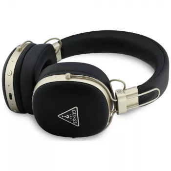 Guess Auriculares Bluetooth over-ear con ENC, logo triangular metalizado granulado, Negros
