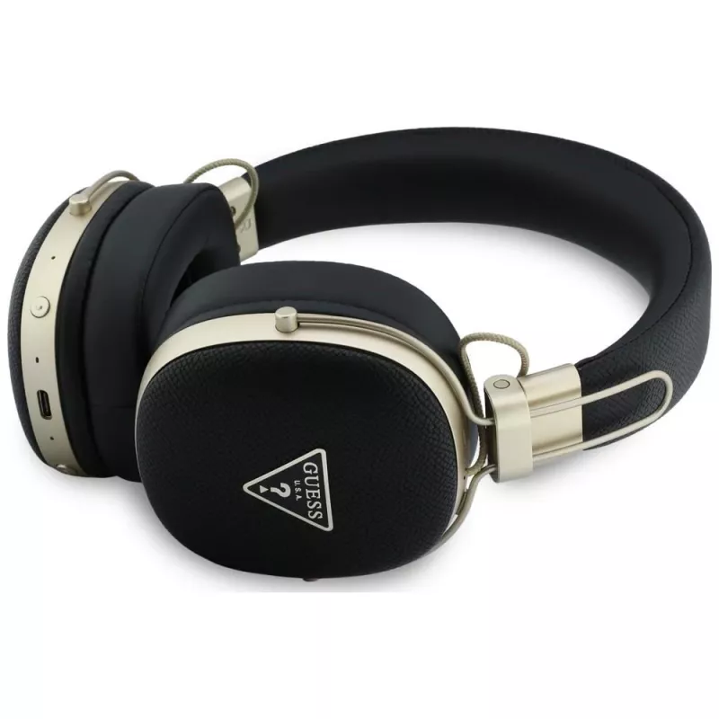Guess Auriculares Bluetooth over-ear con ENC, logo triangular metalizado granulado, Negros