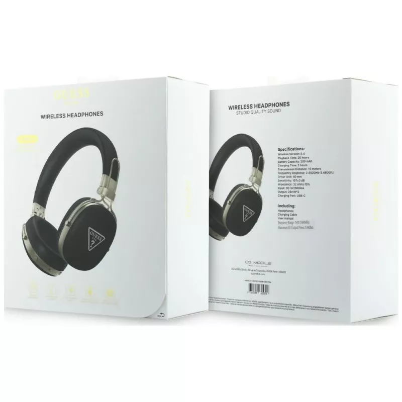 Guess Auriculares Bluetooth over-ear con ENC, logo triangular metalizado granulado, Negros