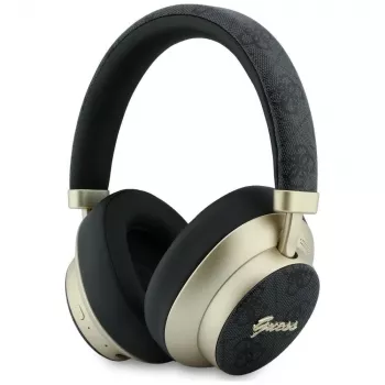 Guess GUE005456 Auriculares Bluetooth over-ear con ENC, 4G Gold Script Metal, Negros