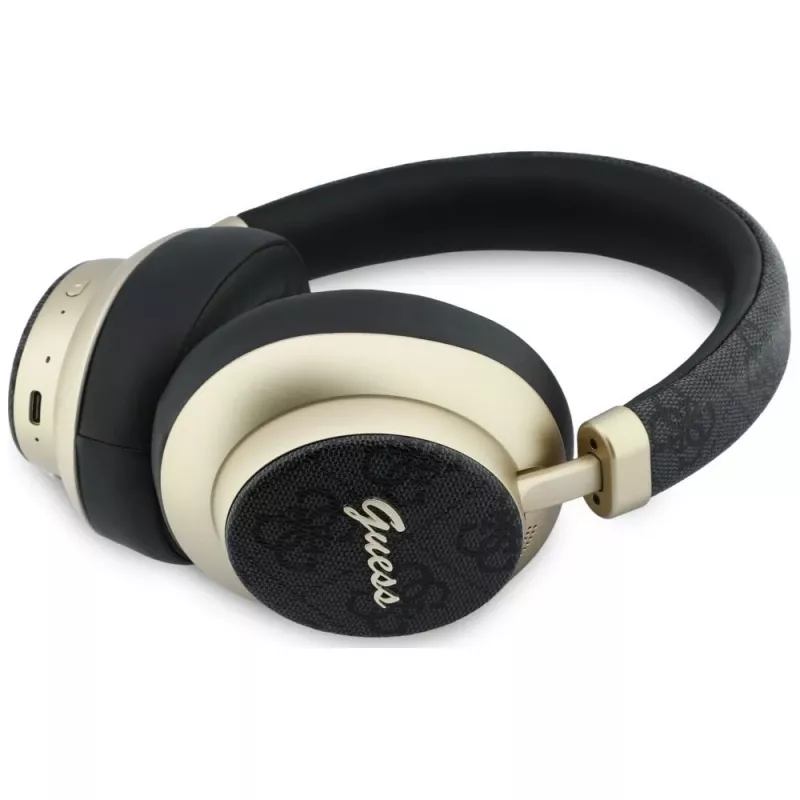 Guess GUE005456 Auriculares Bluetooth over-ear con ENC, 4G Gold Script Metal, Negros