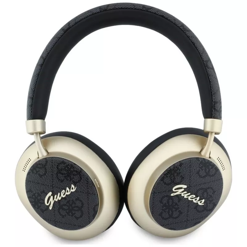 Guess GUE005456 Auriculares Bluetooth over-ear con ENC, 4G Gold Script Metal, Negros