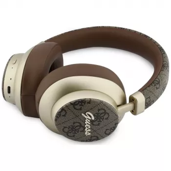 Guess GUE005457 Auriculares Bluetooth over-ear con ENC, Marrones, diseño Gold Script Metal
