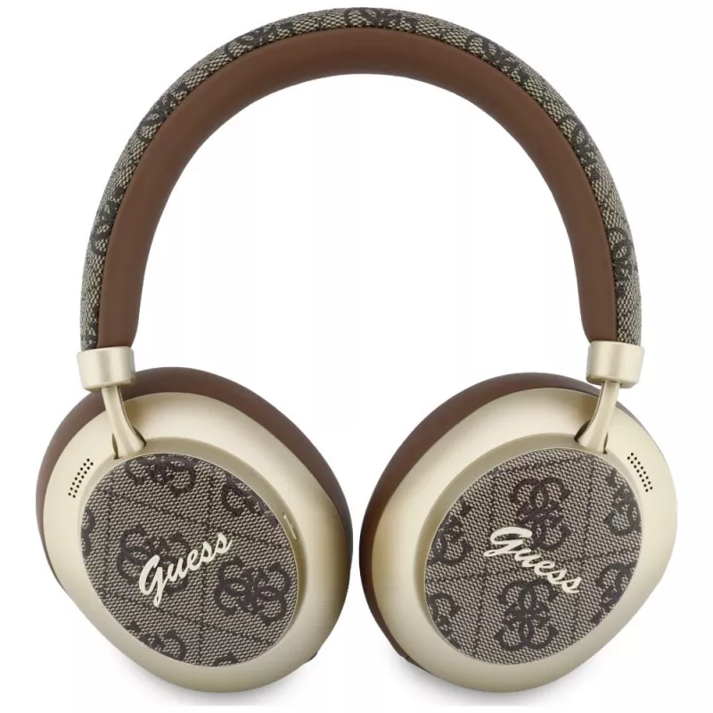Guess GUE005457 Auriculares Bluetooth over-ear con ENC, Marrones, diseño Gold Script Metal