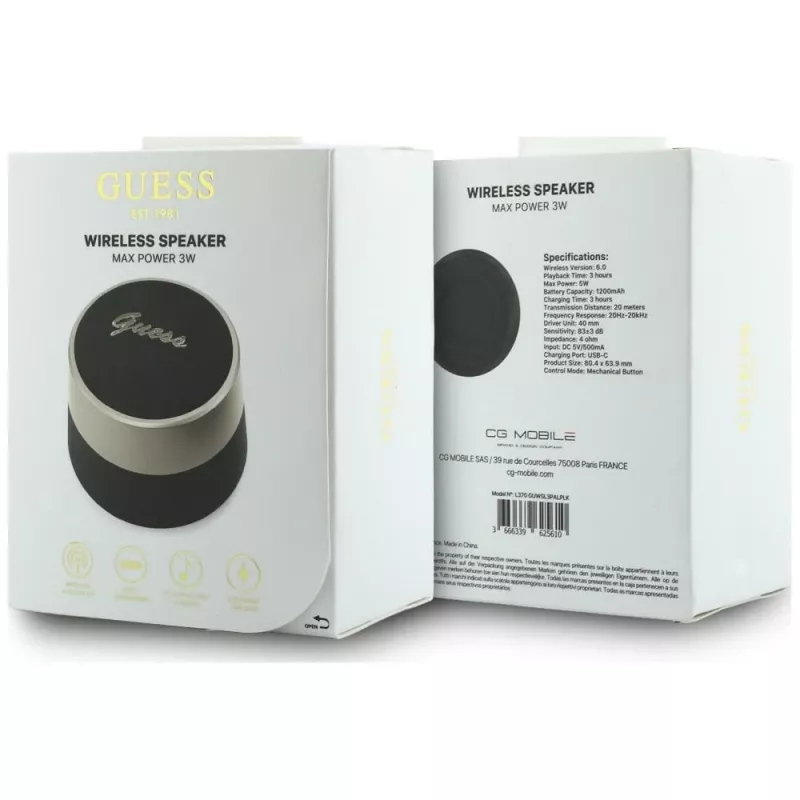 GUESS Altavoz Bluetooth 5W Script MetalLogo Negro