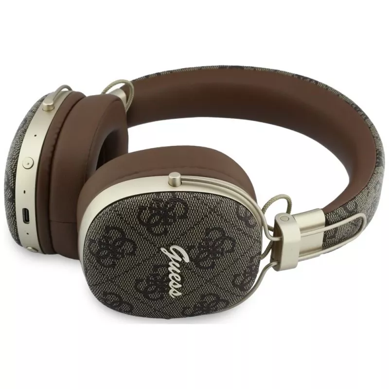 Guess GUE005462 Auriculares Bluetooth over-ear con ENC, diseño metálico, 4G Script Logo, Marrones