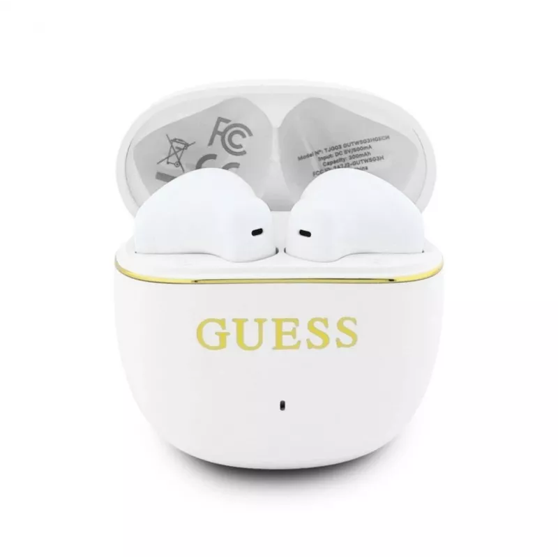 GUESS Glossy Gold Line Classic Auriculares TWS Blancos