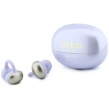 GUESS Auriculares inalámbricos open-ear con acabado metálico y piezas electrochapadas, logo clásico, Lila