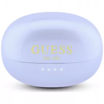 GUESS Auriculares inalámbricos open-ear con acabado metálico y piezas electrochapadas, logo clásico, Lila