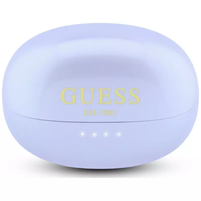 GUESS Auriculares inalámbricos open-ear con acabado metálico y piezas electrochapadas, logo clásico, Lila